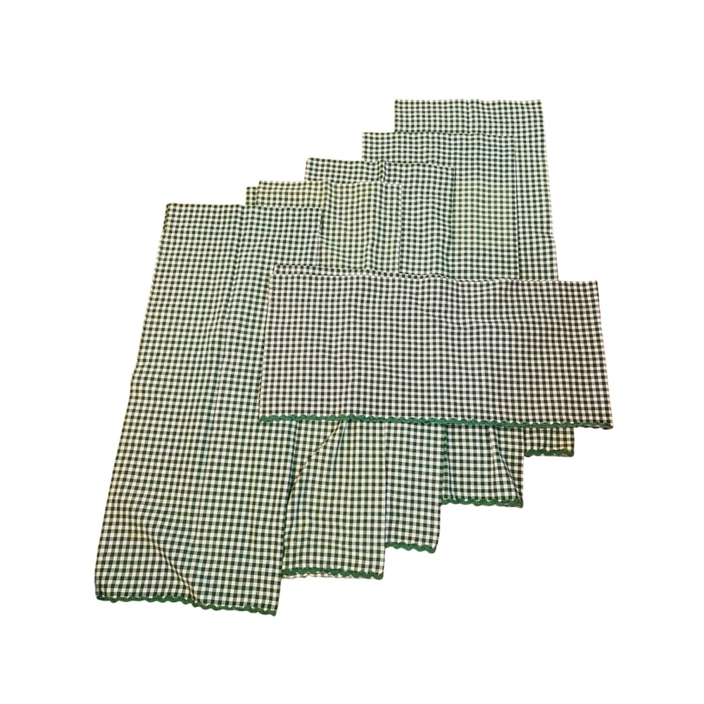 Vtg Martha Stewart Everyday Green Gingham Check Cotton Curtains 2 sets